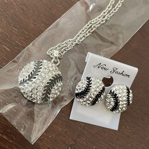 NEW Baseball Studded Earrings and Matching Necklace